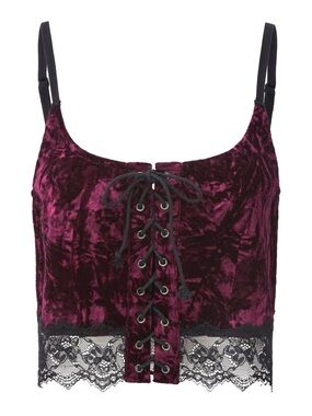 KILLSTAR Carrier Corset Lace Up Crop Tank Top Dahlia Plum Crushed Velvet Lace